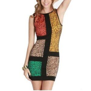 Women's NikiBiki Cheetah Print Color Block Body Con Mini Dress Size  Medium